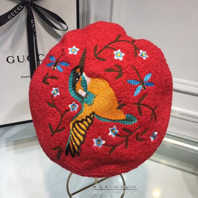 GUCCI古馳 新款 古典風格刺繡提花喜鵲貝蕾帽 LLWJ7875